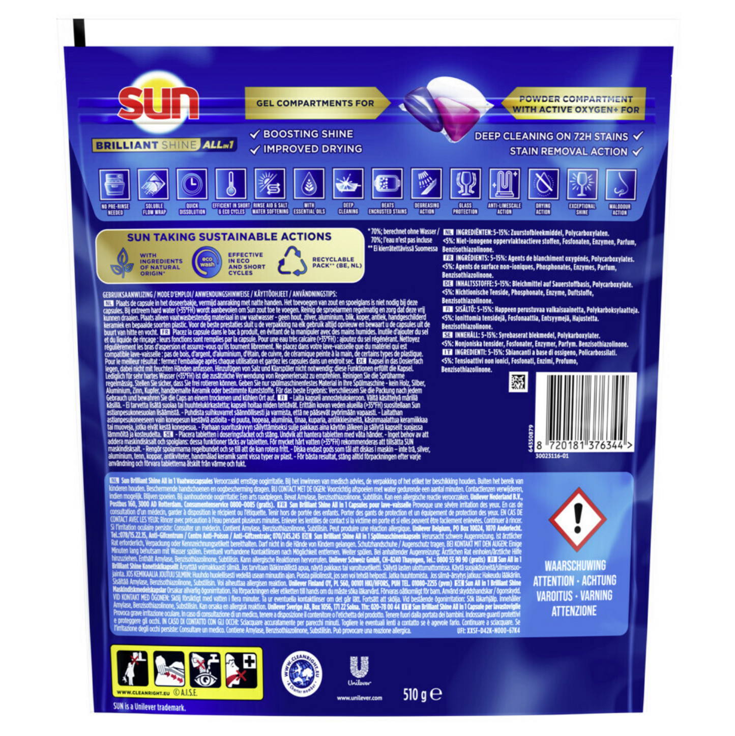 Sun Brilliant Shine All-in 1 Vaatwascapsules 34 stuks